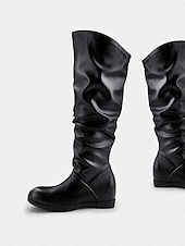 abordables Bottes souples-bottes hautes en similicuir noir pour femmes – bottes plates élégantes et confortables pour un usage quotidien et des sorties décontractées