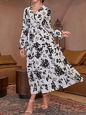 preiswerte Elegante Blumenkleider-Damen Maxidress Casual kleid Schaukelkleid A Linie Kleid Brautkleider schlicht Täglich Regular Fit Blumen Langarm V Ausschnitt Weiß Rote Sommer Frühling Herbst