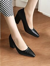 olcso Block Heels-női barna sarokpumpák – hegyes orrú retro formális cipő elegáns varrással irodai és parti viselethez