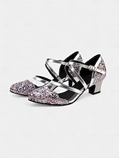 abordables Chaussures de danses latines-chaussures de danse à paillettes noires pour femmes avec brides croisées, semelle en daim souple et talons bas – parfaites pour les événements de salon, latins et de fête