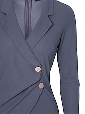 cheap Work Dresses-Women&#039;s Casual Dress Mini Dress Patchwork Buttons Casual Formal V Neck Long Sleeve Black Wine Gray Color