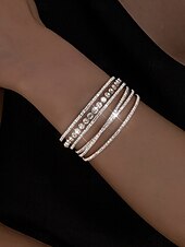 baratos Pulseira Feminina-pulseira de strass multicamadas feminina | elegante punho brilhante para festas e casamentos