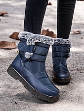 economico Stivali di neve e inverno-stivali da neve invernali impermeabili da donna - design trapuntato bordeaux con fodera in pelliccia sintetica e cinturini regolabili per il freddo all&#039;aperto