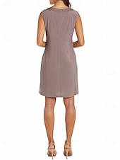 preiswerte Mit Jacke-Sheath  Säulen Kleid Strandhochzeitsanzug Mutter der Braut Kleid Eleganter Vintage Schmuckhals Knielang Chiffon 3/4 Länge Ärmeln Jacke Kleider mit Band  Schleife Einfarbig