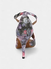 abordables Chaussures de danses latines-chaussures de danse latine à imprimé floral pour femmes - talons à bout ouvert avec design à lanières pour les spectacles de salon, de salsa et de tango