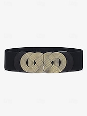 economico Cintura da donna-cintura elastica larga da donna con fibbia in metallo vintage – cintura elastica alla moda per abiti, tuniche e camicette – disponibile in nero, rosso e marrone