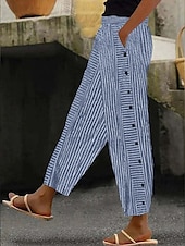 billige Straight-Leg Bukser-Dame Joggebukser kinesisk Mote Gatemote Full lengde Middels midje Stripe عادي Lomme Elastisk midje comfy Myk Bekvem Mikroelastisk utendørs Gate Rishvit Vin Kongeblå Vår &amp; Vinter Normal