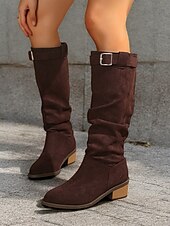 levne Cowboy &amp; Western Boots-dámské umělé semišové boty ke kolenům s detailem přezky, westernový styl, ležérní podzimní a zimní obuv pro každodenní nošení
