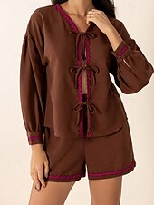 economico Set corti da donna-Giornaliero Informale Tinta unita Feste Graduazione Marrone Estate Taglio sartoriale
