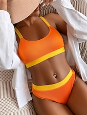 Χαμηλού Κόστους Σετ μπικίνι-Γυναικεία Μαγιό Μπικίνι 2 κομμάτι Προκλητικό Μαγιό Εξώπλατο Λεπτό Διακοπές Ρούχα παραλίας Συμπαγές Χρώμα Λαιμόκοψη U Αμάνικο Μαγιό