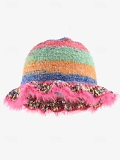baratos Chapéus Femininos-chapéu de balde de malha colorido feminino com aba fofa – acessório de inverno aconchegante e estiloso