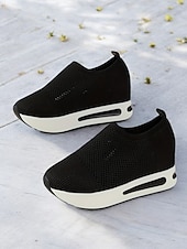 billige Sneakers til kvinner-hvite slip-on-strikkede joggesko for kvinner med pustende mesh og skjult hæl - lette fritidssko for turgåing og hverdagsbruk