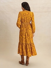 levne Boho šaty-Dámské Maxi šaty Volnočasové šaty Boho šaty s dlouhým rukávem Boho šaty Na běžné nošení Cikánský Nahoře nabírané Domů Práce Denní Běžný Grafika Geometrický Dlouhý rukáv Do V Žlutá Hnědá Léto Jaro