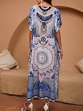 ieftine Rochii Boho-Pentru femei Normal Rochie Maxi Rochie de Vară Rochie Boho Epocă Hawaiană Vacanță Plajă Potrivire Largă Grafic Manșon scurt Stil Nautic Albastru piscină Vară