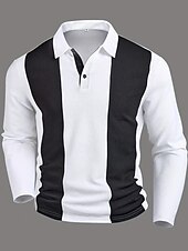 preiswerte Klassisches Poloshirt für Herren-Herren Poloshirts zum Suchbegriff: &quot;Waffel&quot; Golfhemd Arbeit Casual Kargen Langarm Basic Modern Farbblock Patchwork Knopf Frühling &amp; Herbst Regular Fit Weiß Poloshirts zum Suchbegriff: &quot;Waffel&quot;