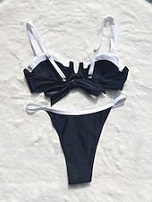 cheap Bikini Sets-Women&#039;s Swimwear Bikini 2 Piece Thong Swimsuit Backless Slim Vacation Beach Wear Solid Color V Neck Sleeveless Bathing Suits