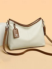 economico Borse a Tracolla-borsa hobo in similpelle verde con dettagli marroni, due tracolle regolabili per diversi stili di trasporto, versatile borsa a tracolla e a spalla per donna, ideale per lavoro, viaggi e uso quotidiano