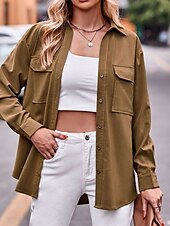 voordelige Vrouwen Werk Tops-Dames Overhemd Effen Kleur Stijlvol Casual Lange mouw Overhemdkraag Normale tops Feest Werk Dagelijks Zak Leger Groen Rood Kameel Lente Herfst Winter