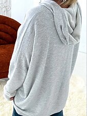 preiswerte Texturierte Kapuzenpullover &amp; Sweatshirts-Damen Pullover mit Kapuze Sweatshirt Glatt Brautkleider schlicht Langarm Mit Kapuze Normale Oberteile Strasse Alltagskleidung Knopf Rote Hell Gray Dunkelgray Frühling Herbst