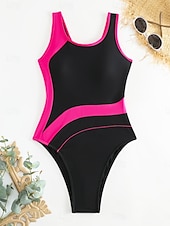 billiga One-piece-baddräkter-Dam Badkläder En bit Monokini Baddräkt Öppen rygg Magkontroll Hög midja Smal Semester Standkläder Färgblock Rund hals Ärmlös Baddräkter