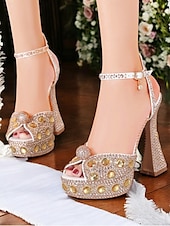 cheap Wedding &amp; Special Occasion Shoes-Women&#039;s Glamorous Crystal-Embellished Platform Sandals with Ankle Strap | Perfect for Weddings and Special Occasions