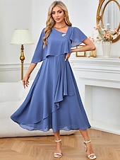 abordables Robes habillées-Femme Robe Trapèze A Volants Etincelant Demi Manches robe demoiselle d honneur Soirée Cocktail Bleu