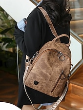 preiswerte Mode Rucksäcke-Wandelbarer Damen-Rucksack aus Kunstleder in Braun mit verstellbaren Riemen, mehreren Tragevarianten und Reißverschlusstaschen – ideal für Reisen, Arbeit und den täglichen Gebrauch