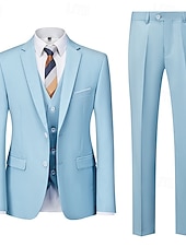 economico Abiti da matrimonio-Completi da matrimonio estivi da uomo in cielo blu sagomato a tinta unita a 3 pezzi con abbottonatura singola a due bottoni