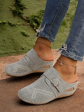 halpa Naisten pistokkaat-naisten rei&#039;itetty harmaa keinonahkainen kiilamuuli - mukavat jalkineet vapaa-aikaan