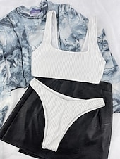 voordelige Bikinisets-Dames Zwemkleding Bikini 2 stuks String Zwempak Blote rug Slank Vakantie Strand Kleding Effen Kleur U-hals Mouwloos Badpakken