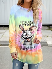 billige Tie Dye og Gradient t-skjorte-Dame T skjorte Dyr Batikkfarget Fritid Langermet Crew-hals Lange topper Daglig Trykt mønster Rosa Høst Vinter