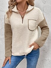 economico Felpe e Sweatshirt Texturizzati-Per donna Liscio Di tendenza Informale Manica lunga Collo alto Top regolari Strada Informale Per uscire Collage Beige Autunno Inverno