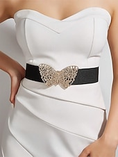 abordables Ceinture pour femme-ceinture élastique bleu marine pour femme avec boucle papillon dorée | parfaite pour les robes et les jupes