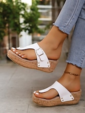 preiswerte Lässige Sandalen-Blaue Keilsandaletten für Damen mit Schnallenriemen und Nietendetails, bequeme Sommerschuhe für die Freizeit und den Strand