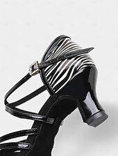 abordables Chaussures de danses latines-chaussures de danse latine en cuir à imprimé zèbre pour femmes avec design à lanières - idéales pour la salle de bal et la salsa