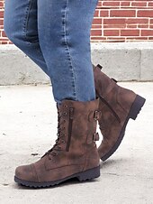 cheap Combat Boots-Versatile Brown Leather Lace-Up Boots with Military Flair for Women - Perfect for Fall and Winter Everyday Wear