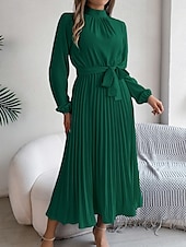 olcso Munkaruhák-Női Maxiruha hétköznapi ruha A vonalú ruha Elegáns Stílusos Alkalmi Vakáció Napi Normál Sima Hosszú ujj Állógallér Arcpír rózsaszín Lóhere Nyár Tavasz Ősz