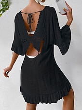 cheap Design Cotton &amp; Linen Dresses-Women&#039;s Midi Dress Linen-Inspired Dresses White Dress Black Dress Casual Dress Elegant Stylish Casual Vacation Daily Regular Fit Plain Short Sleeve V Neck Black White Summer