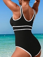 abordables Maillots une pièce-Femme Maillots de Bain Une pièce Maillot de bain Dos Nu Patchwork Sportif Couleur unie Col en U Sans Manches Maillots de bain