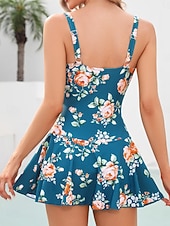 economico Costumi da bagno-Costumi da bagno da donna Swimdresses Costume intero Monokini Tankini senza schiena Controllo della pancia Alta vita Slim Vacanze Mare Abbigliamento Floreale V Neck Senza maniche Costumi da bagno