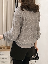 economico Top in Pizzo-Per donna Top fluidi Tinta unica Elegante Donne Manica lunga Collo alto Top regolari Per uscire Pizzo Bianco Grigio Primavera Autunno