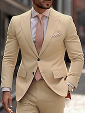 economico Abiti semi-formali-Completi da matrimonio per uomini in arancione e khaki moda business a tinta unita taglio su misura 2 pezzi a due bottoni monopetto