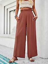 abordables pierna ancha y cintura alta-Mujer Chinos Polainas Moda Ropa de calle Longitud total Alta cintura Plano Bolsillo Cintura elástica Confortable Suave Cómodo Microelástico Exterior Calle Ejército verde Marrón Verano Primavera
