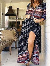 Χαμηλού Κόστους Boho Φορέματα-Γυναικεία Μακρύ φόρεμα Καθημερινό φόρεμα Boho Chic Φορέματα Φόρεμα Boho Βοημία χαριτωμένο στυλ Στυλάτο Διακοπές Καθημερινά Παραλία Χαλαρή Εφαρμογή Γραφική 3/4 Μήκος Μανικιού Λαιμόκοψη V