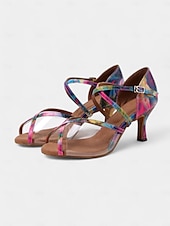 baratos Sapatos de Dança Latina-sapatos de dança latina coloridos e vibrantes para mulheres com sola de camurça macia e tira transparente | perfeitos para prática e apresentações