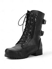 cheap Combat Boots-Versatile Brown Leather Lace-Up Boots with Military Flair for Women - Perfect for Fall and Winter Everyday Wear
