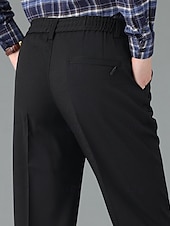 preiswerte Schlank-Herren Anzughosen Hose Hosen Anzughose Tasche Elastische Taille Tasche mit Reißverschluss Glatt tragbar Knitterfrei In voller Länge Hochzeit Party Geschäft Modisch Klassicher Stil Schwarz Hell Gray
