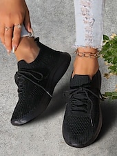 preiswerte Damen-Sneaker-weiße, leichte Strick-Schnürsneaker für Damen – atmungsaktive Sportschuhe zum Laufen, Gehen und für den Komfort im Alltag