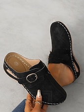 halpa Naisten pistokkaat-naisten rei&#039;itetty harmaa keinonahkainen kiilamuuli - mukavat jalkineet vapaa-aikaan