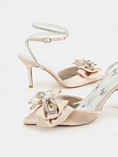 cheap Prom-Nude Satin Rhinestone Bow Pointed Toe Stiletto Heels for Women - Prom Party Shoes or Wedding